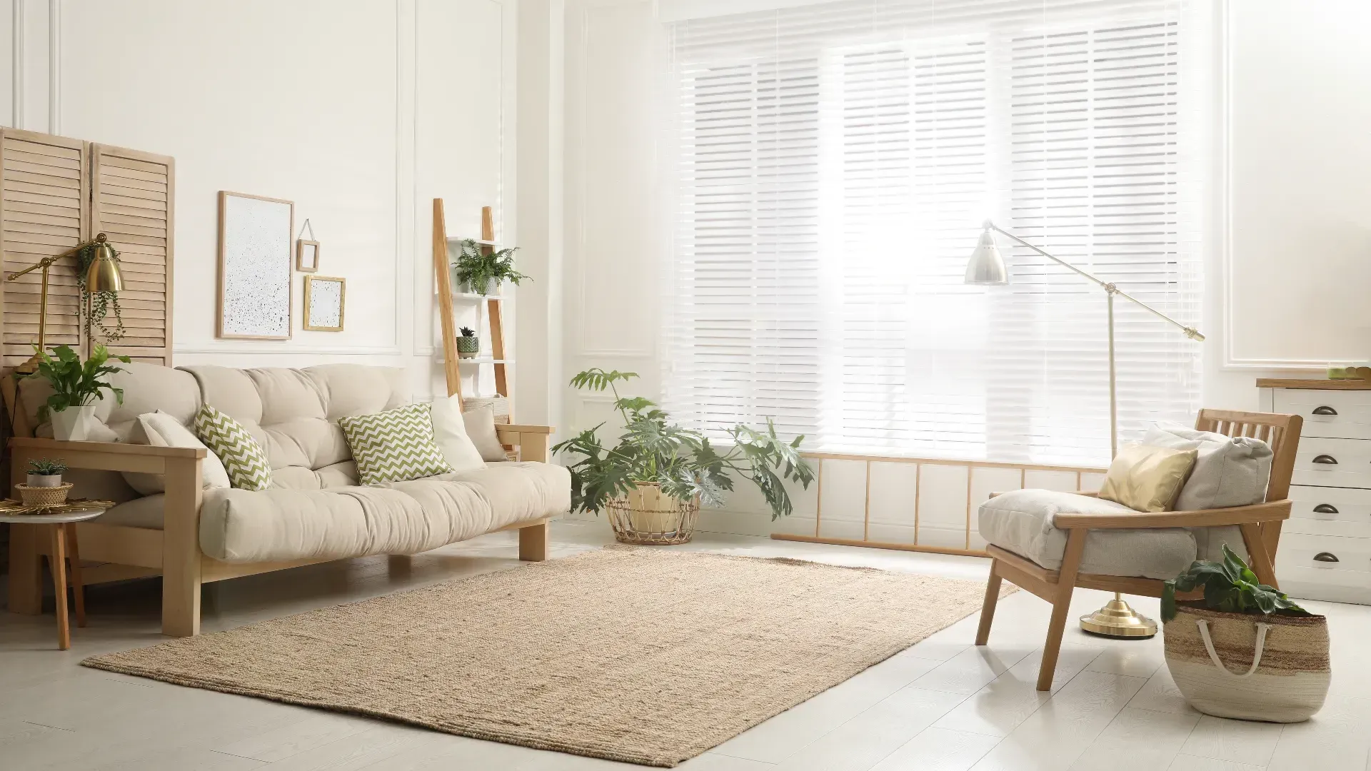 A bright, calm living room with natural light, restored to clean move-in condition